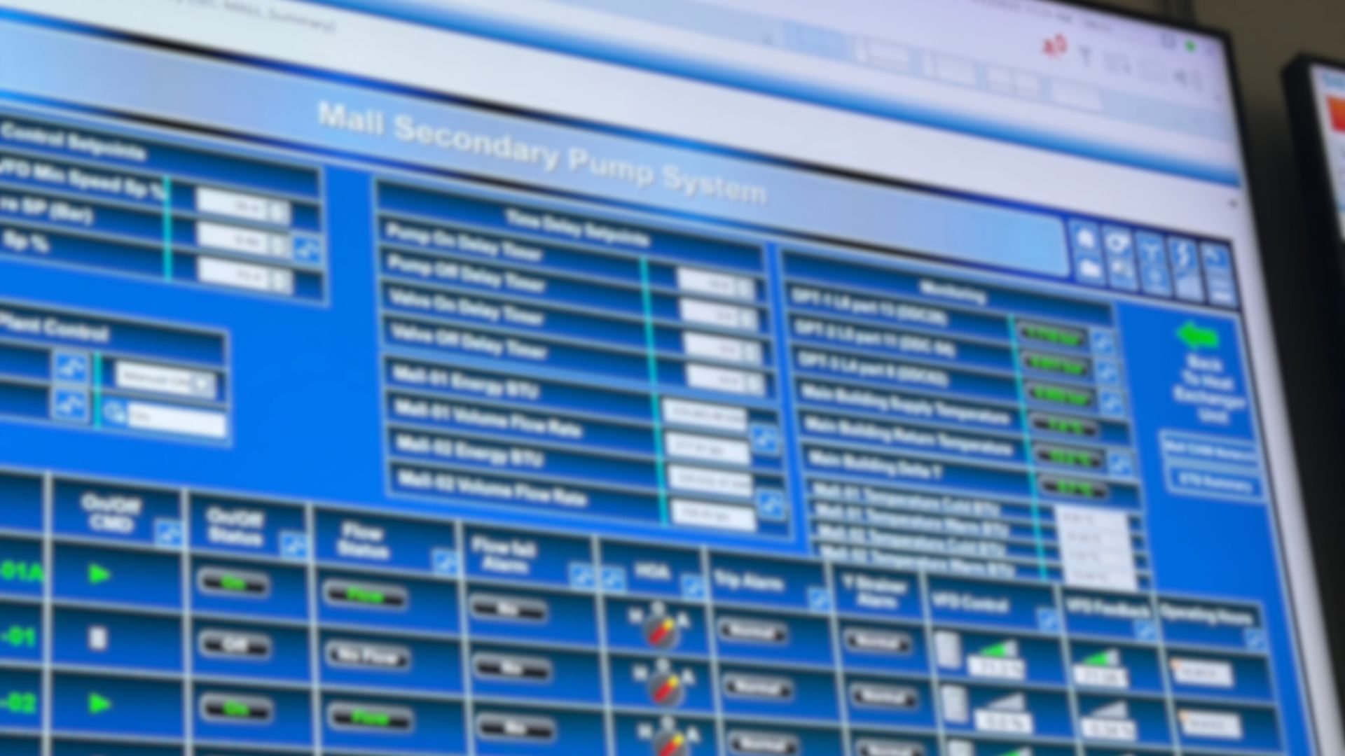 Mall smart building dashboard for pump system.